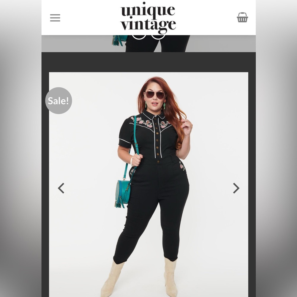 Unique Vintage western embroidered jumpsuit black xl 14